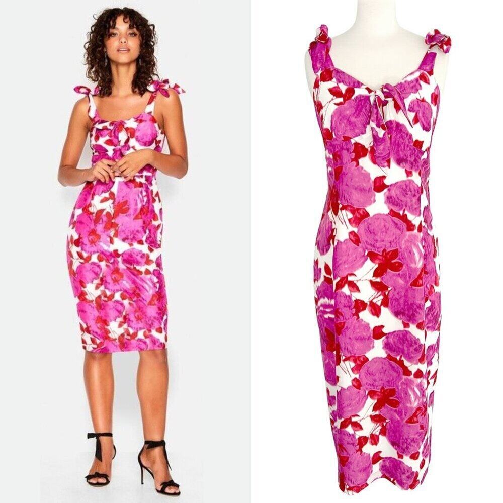 Alice McCall Pink Floral Midi‎ Dress Wedding Guest Summer Dress 8
